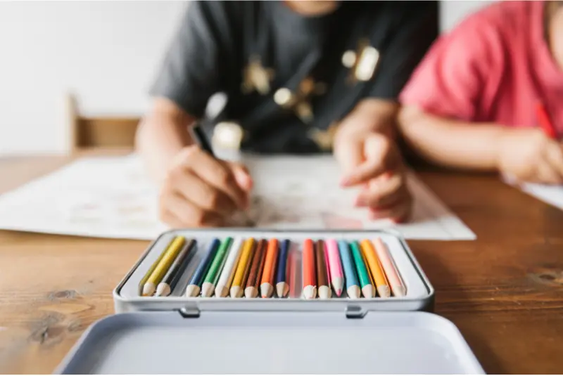 A simple homeschool table with a few beautiful supplies “Minimalist homeschool setup.